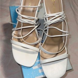 White Strap up heels